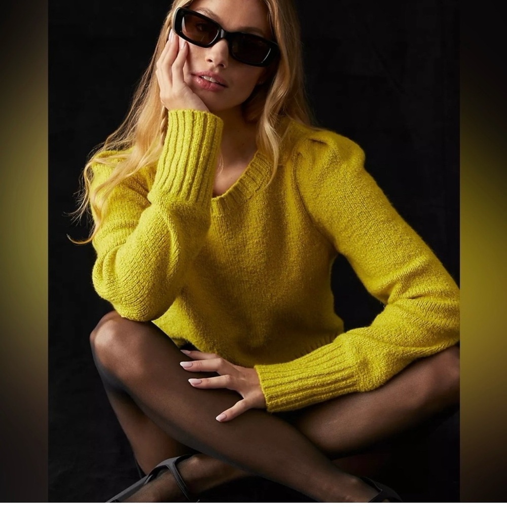Maeve Anthropologie Lime Green Knit Sweater